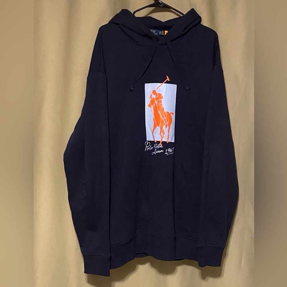 Polo Ralph Lauren Big Pony Print Fleece Pullover Hoodie Navy Blue size 2XLT